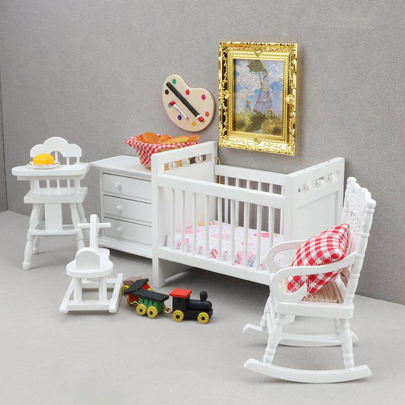 1:12迷你娃e娃家屋具dolA1013-WHhous摆件12分模型婴儿卧室5件套l