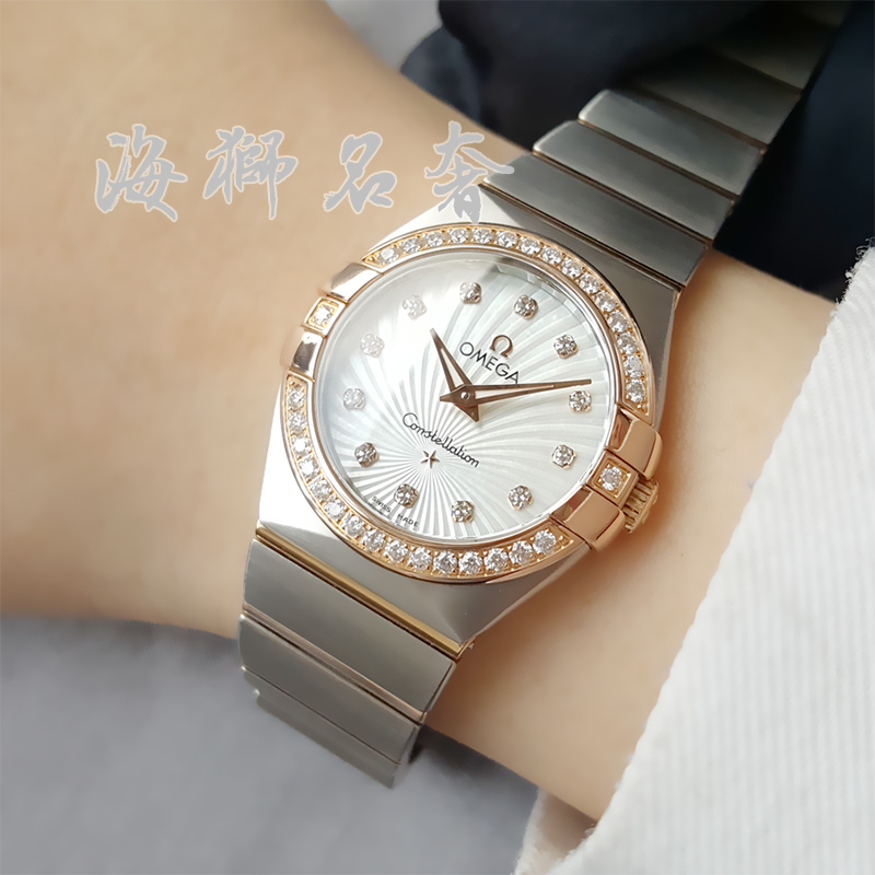 98新欧米茄星座系列18K玫瑰金石英手表女士123.25.27.60.55.002