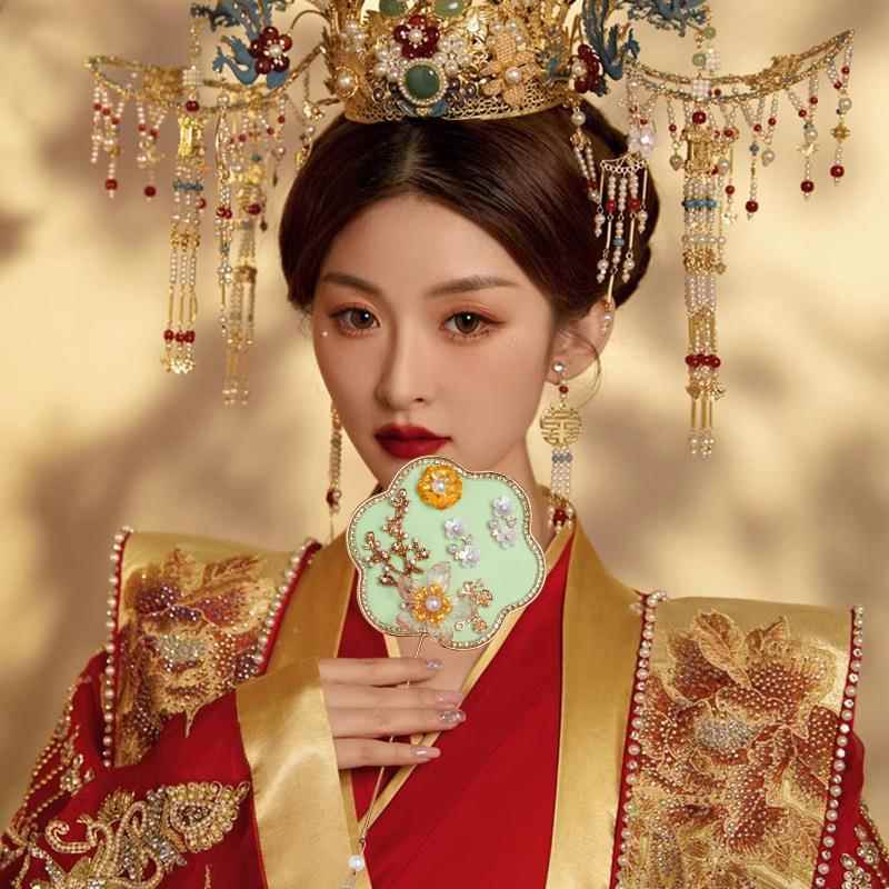 迷你小团扇子新娘手工diy秀禾扇巴掌扇晨袍拍照道具古典新娘团扇