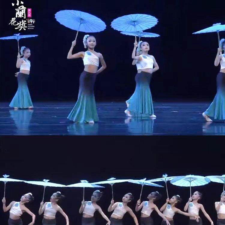 雨竹林傣族舞蹈服儿童装孔雀舞鱼尾裙子民族舞小兰花奖傣族演出服