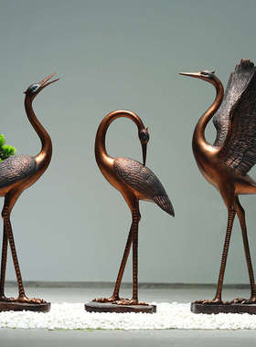 仿铜仙鹤户外玻璃钢雕塑庭院园林景观水池假山落地摆件草坪装饰品