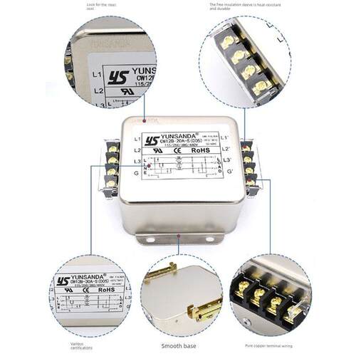 云山达三相三线制电磁兼容终端站Cw12B电源滤波器380V 40A 30A 10