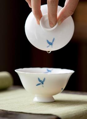 玉SY305212泥白瓷手兰花陶号瓷花口两才盖碗釉下彩家用功夫茶茶具