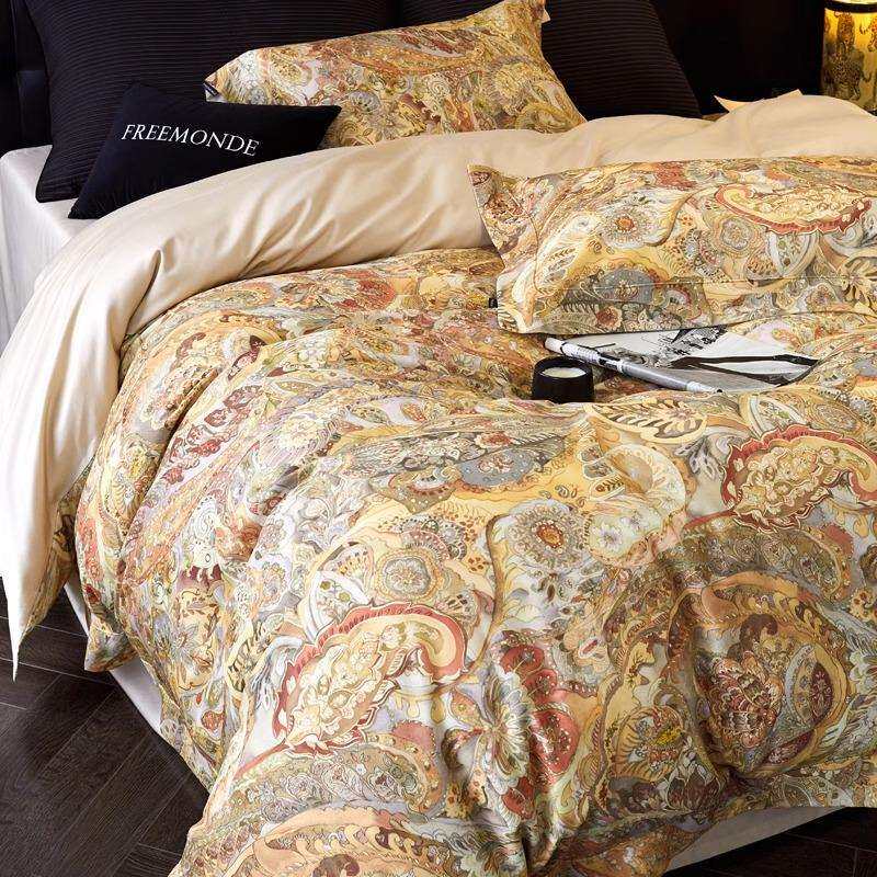 欧美式秋冬天丝棉磨毛四件套复古高级数码佩兹利被套床单裸睡床品