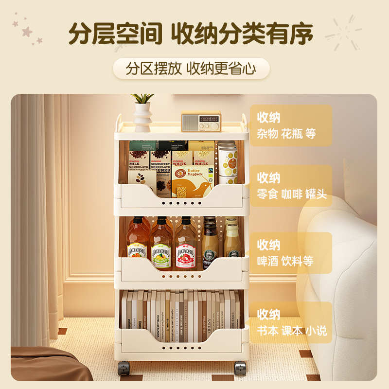 可折叠零食置物架洞洞板落地家用客厅书架带轮收纳架简易小推车子