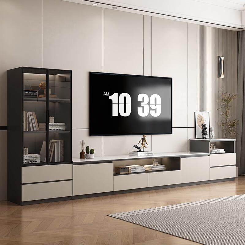 实木岩板电视柜2025新款落地客厅电视机柜茶几家用收纳储物柜一体