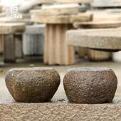 包邮 民间回收老石墩石鼓圆墩子旧石器包老味底座菖蒲盆景装 饰柱墩