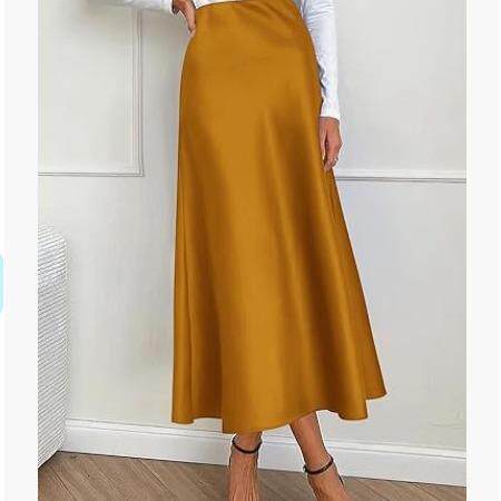 Women'S Midi Satin Skirt Dressy Casual High Waisted A Line