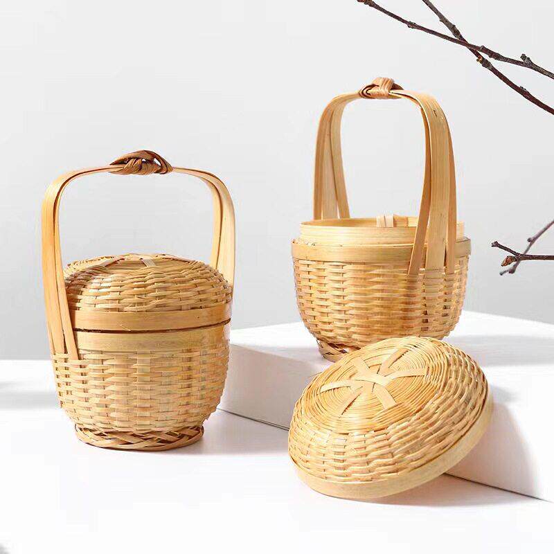 竹编制品篮子竹编簸箕迷你精编手提篮日料小巧点心篮刺身装饰篮子