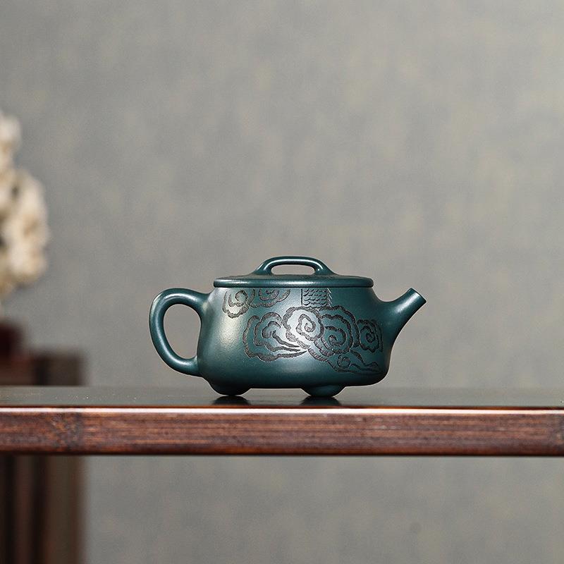 宜兴名家手工紫砂壶原矿天青泥祥龙石瓢壶刻绘泡茶壶家用茶具