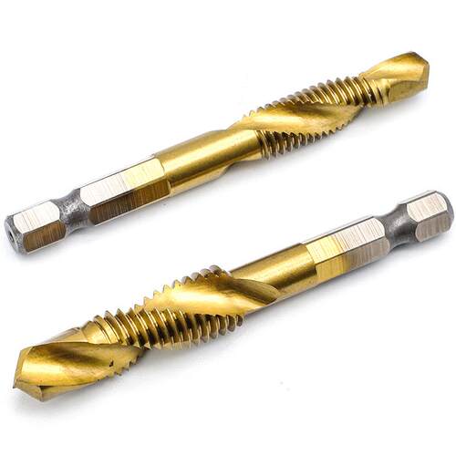 高速钢倒角一体机用螺旋开孔镀钛丝攻色丝钻头锥M4/5/M6/GBW本MM8
