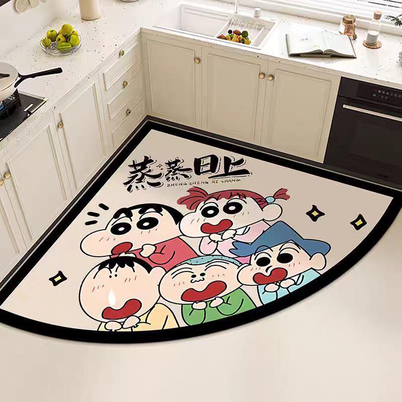 扇形蜡笔小新厨房硅藻泥角角地垫玄关入户防滑脚垫卡通吸水地毯垫