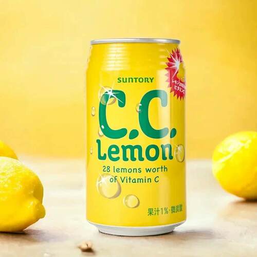 日本进口三得利suntory柠檬cc苏打汽水350ml果汁碳酸饮料铝罐装
