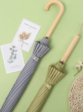 16骨长柄雨伞直柄直杆伞木柄挂钩弯柄女伞小清新伞双人晴雨两用伞