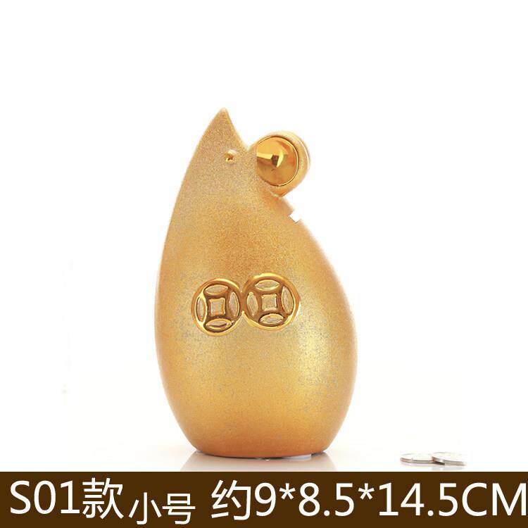 新款201年2二生肖十摆件金色陶瓷储蓄罐招财金金狗金鼠金龙猴小存