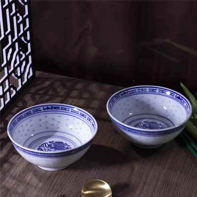青花瓷饭碗景德镇老式米怀旧玲珑汤碗米通陶瓷面碗中式家用防烫碗
