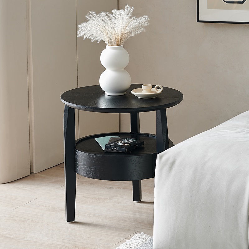 蒙歌利亚黑色沙发边几简约覆古设计师客厅家用角几茶几圆形床头柜