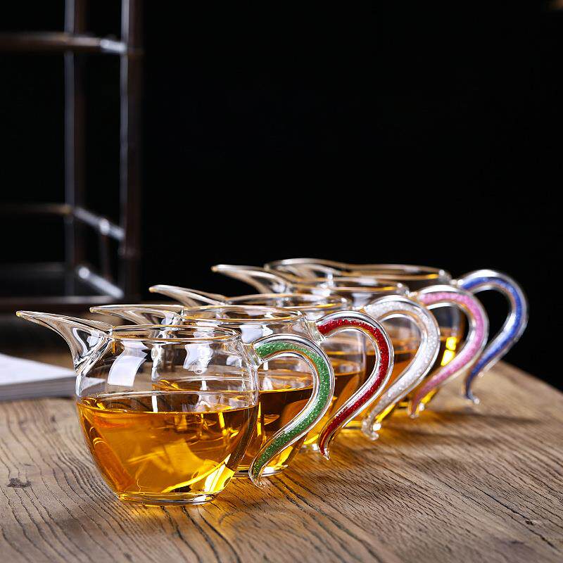 钻石玻璃公道杯耐热玻璃茶具加厚彩把公杯茶海分茶器功夫茶道配件