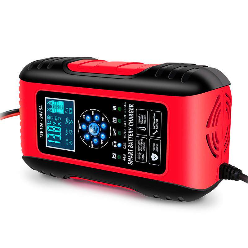 7段式12V24V10A摩托车电瓶充电机汽车电瓶智能充电器跑马灯指示