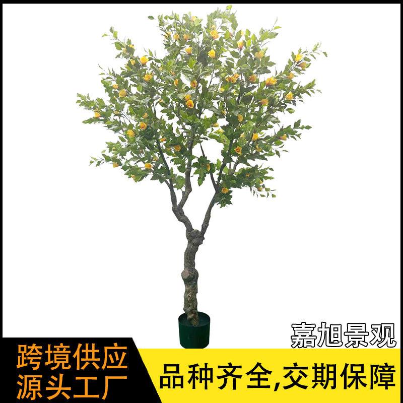 厂家跨境仿真木槿花树人造假幸福树景观装饰仿生塑胶漆木树造景
