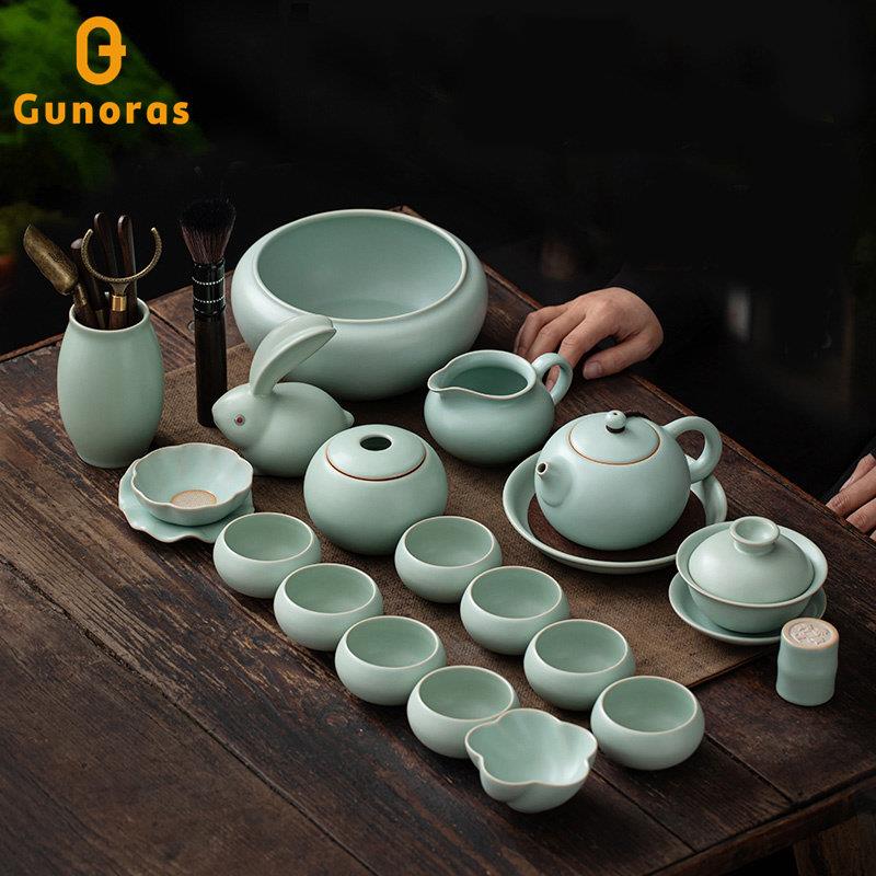 功夫茶具套组汝窑冰裂家用客厅陶瓷泡茶壶开片轻奢茶杯高端礼品