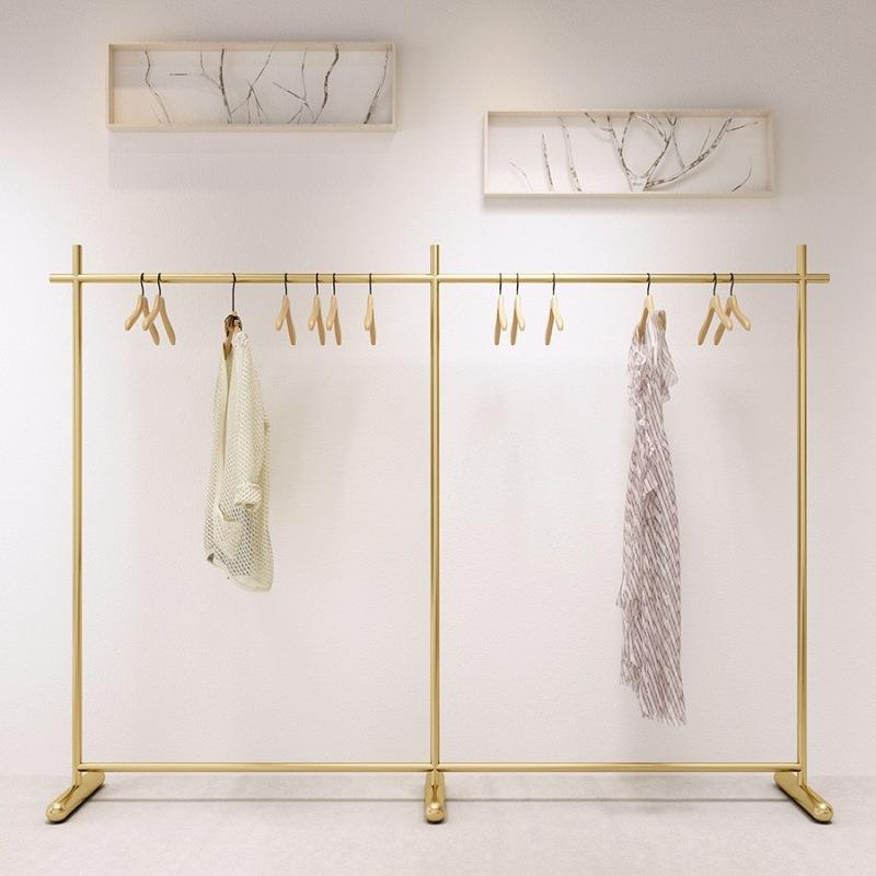 服装店展示架落地式铁艺挂衣架女装童装店金色货架中岛架陈列道具