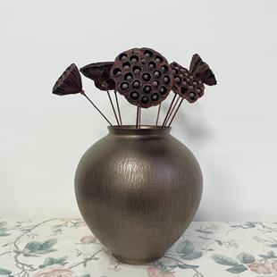 新中式 器花土陶黑色陶陶FT0011罐客厅陶粗瓷花摆件酒店样瓶板间软