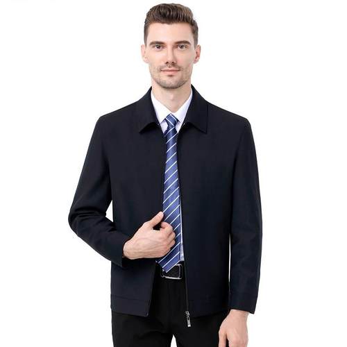 款羊毛夹克男春秋季休闲外套中年行商男新务装爸政爸SPJ干部纯色