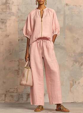 2026 Women's Half Zip Pullover and Wide Leg Pants 2 Piece