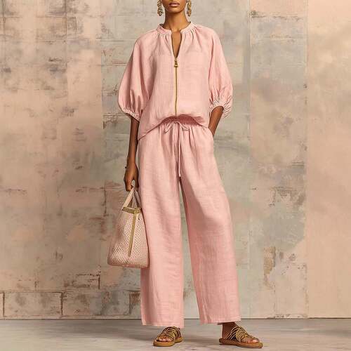 Womens Casual 2 Piece Loungewear Set Quarter Zip Pullover