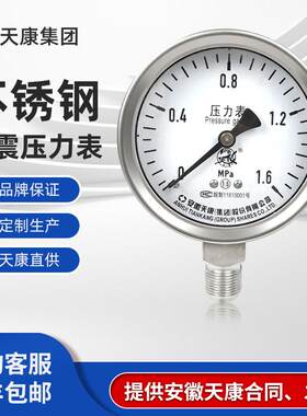 安徽天康不锈钢压力表YB-100 YB-60真空压力表膜盒耐震负压表