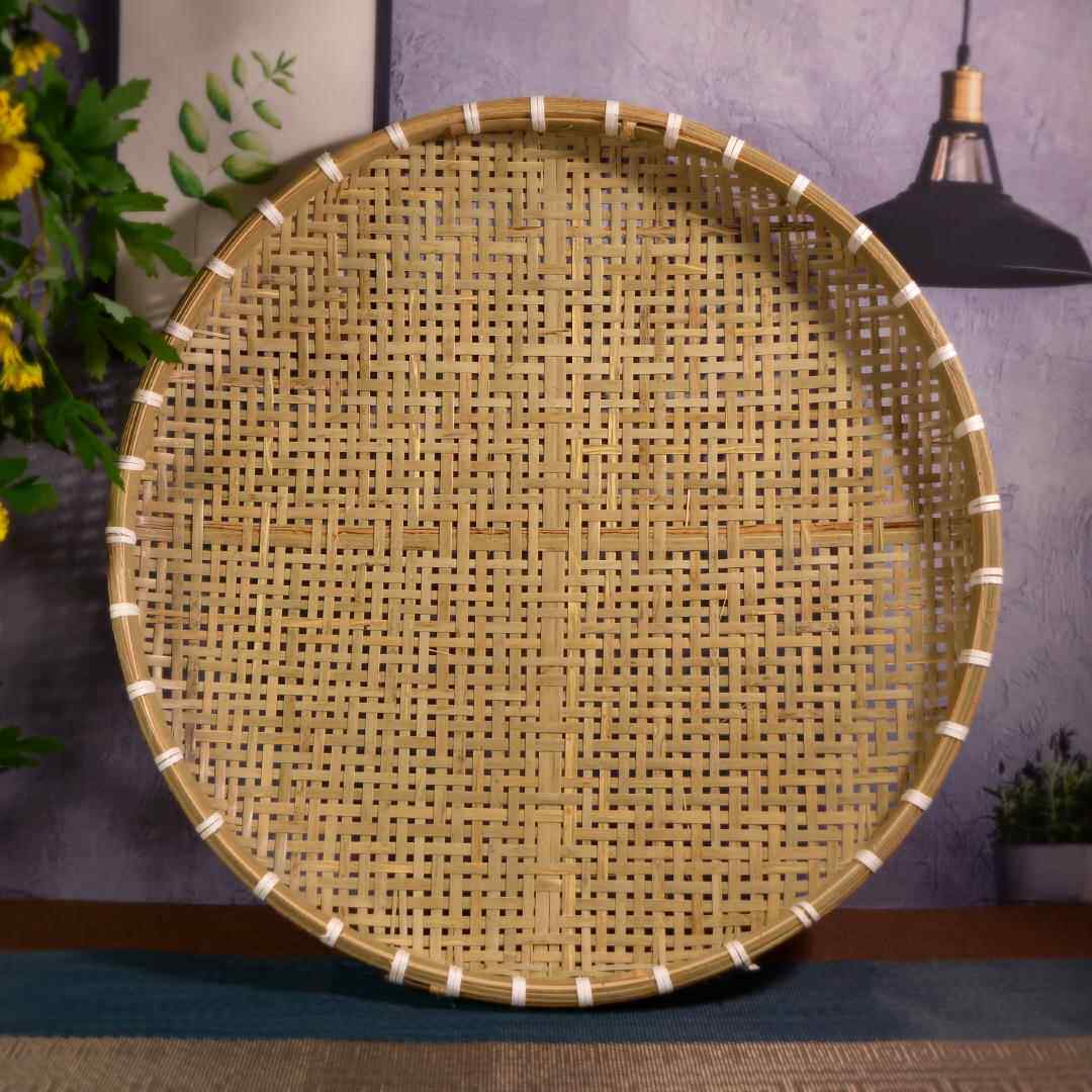 竹编织品粗孔竹圆托盘干货晾晒筐神器农家竹筐筛子竹制品家用簸箕
