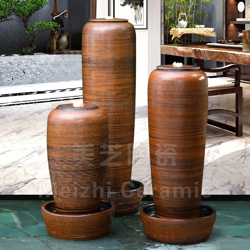 庭院造景仿古雕刻涌泉水缸陶罐流水摆件循环水景观喷泉花瓶加湿器