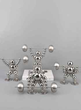 新中式烟灰色举重人金属艺术装饰品办公室样板间客厅家居桌面摆件