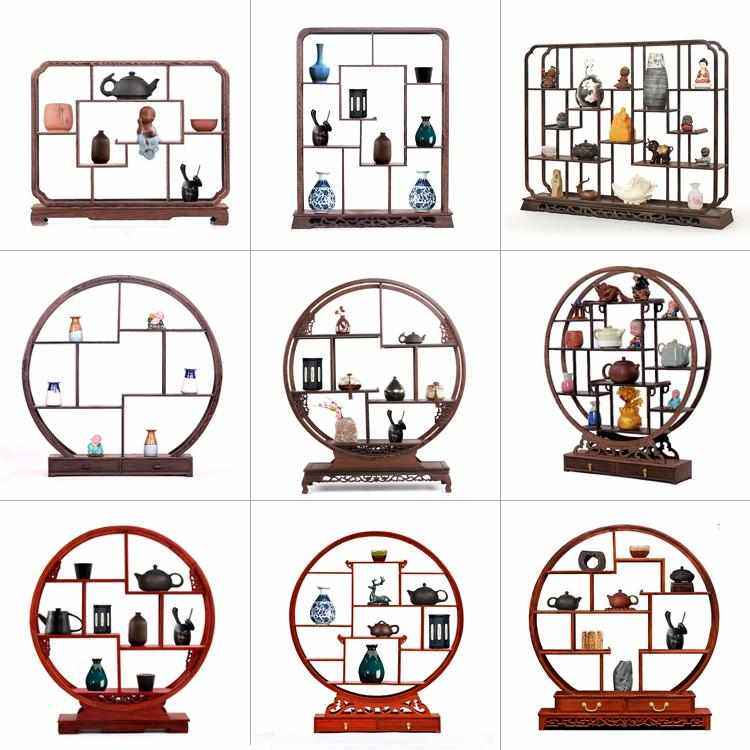 实木桌面博古架红木免安装茶壶摆件收纳架多宝阁鸡翅木落地展示架,家居饰品,木雕,淘宝优惠券,粉丝福利购,淘宝优惠卷