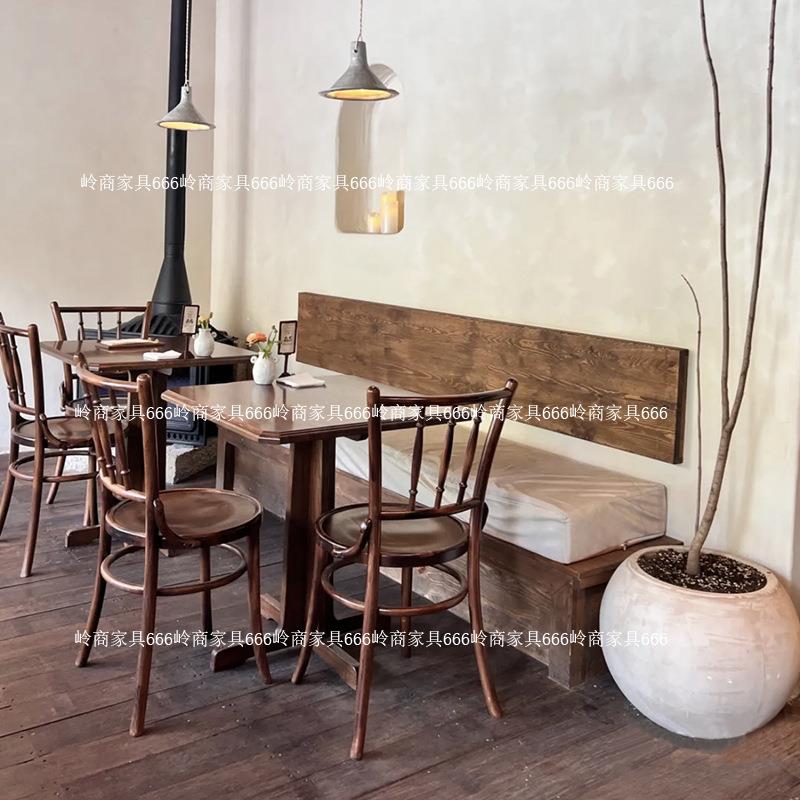 咖啡厅烘焙甜品店实木桌椅组合复古工业风酒吧餐椅清吧餐厅小方桌