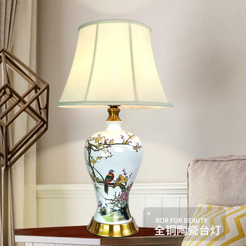 全铜景德镇彩绘瓷客厅书房卧室床头现代新中式陶瓷台灯花瓶轻奢