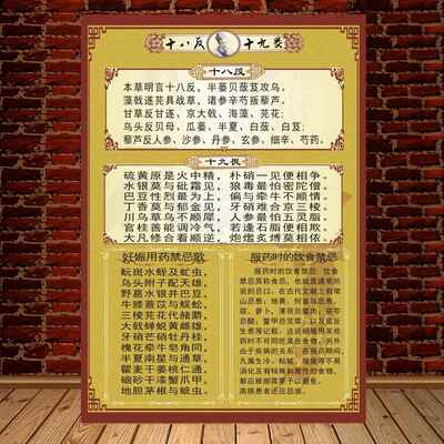 十八反十九畏歌诀中医养生馆海报行医八不治挂图中药配伍禁忌表画