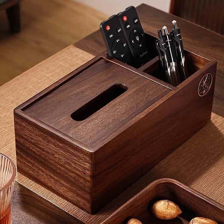 胡桃木纸巾盒客厅茶几放遥控桌面收纳感多功能家用实木抽纸盒