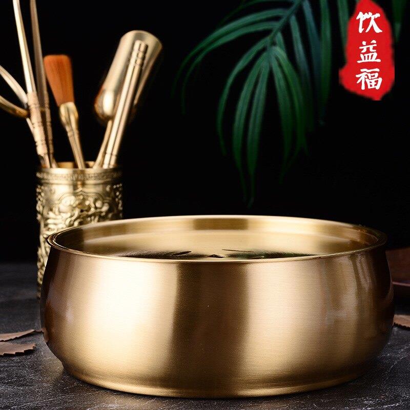 黄铜茶洗笔洗家用锤纹水洗水盂大号家用铜制茶洗茶盘功夫茶具配件