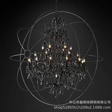 式水风晶吊灯美式地球仪工业艺公法寓701展厅铁楼梯间复古风