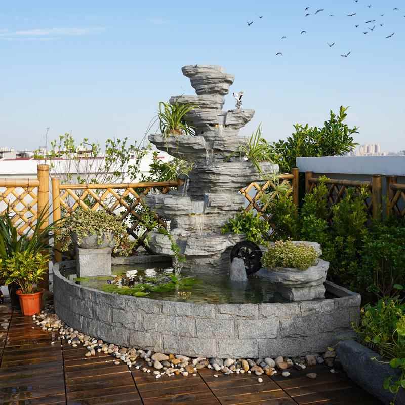 别墅花园庭院假山流水喷泉造景鱼池阳台户外水池循环水招财摆件