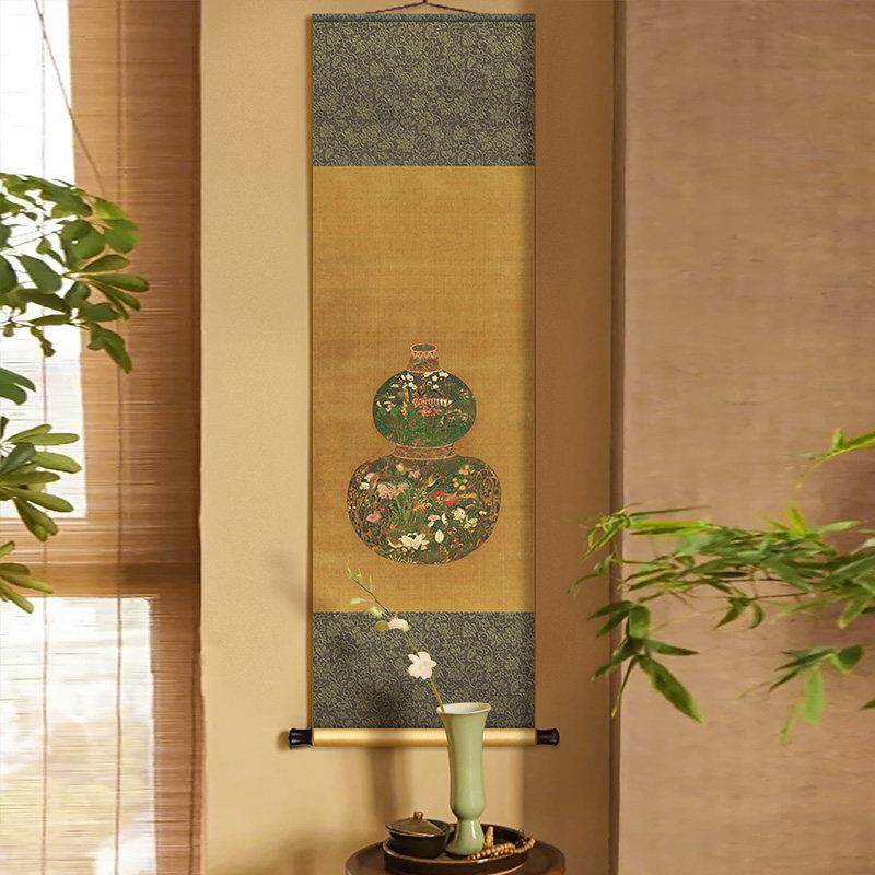 元代书陈琳葫JZSC153芦花瓶图茶中式客厅房覆古卷轴挂画画室饭厅