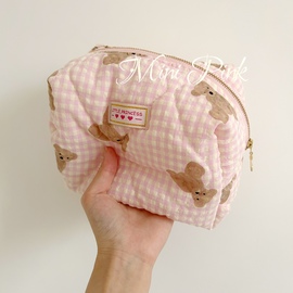 mini pink/粉软小熊 自制手作收纳包夹棉化妆包大容量粉色系包包