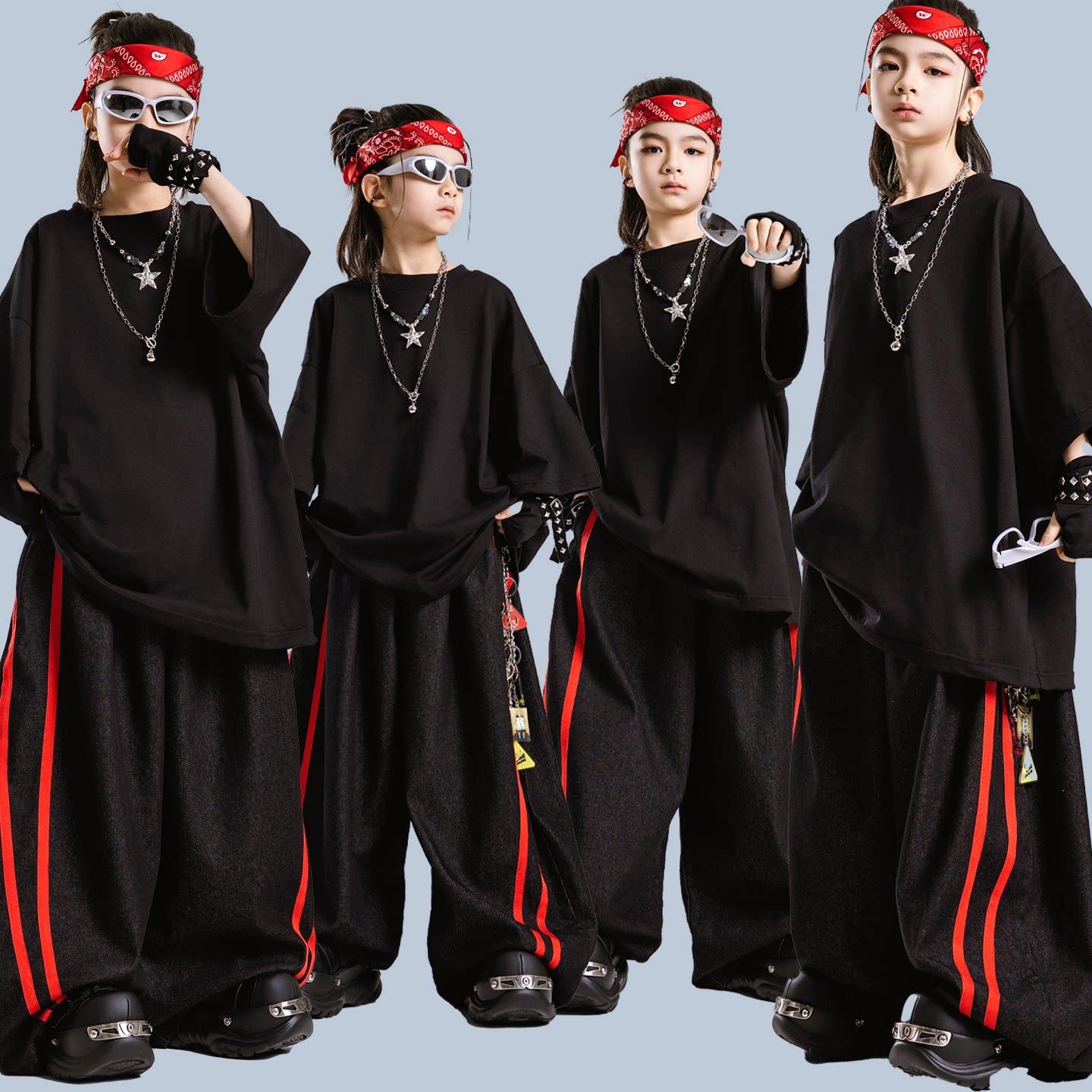 街舞儿童潮服夏季新款hiphop宽松套装男女童演出服装架子鼓表演服图片