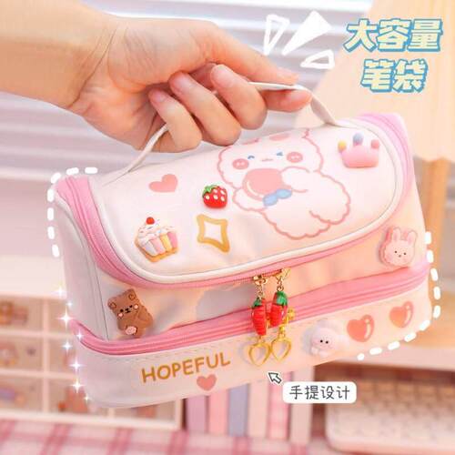 Large Capacity Pencil Case 3 Compartment Pouch Pen Bag Doubl