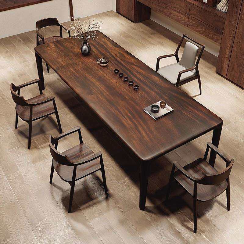 胡桃木卯榫全实木茶桌椅组合客厅家用茶台办公喝茶复古茶几