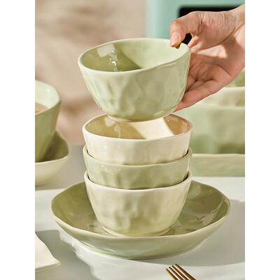 食品级釉下彩陶瓷碗奶油风家用2025新款吃饭碗餐盘面碗汤碗餐具套