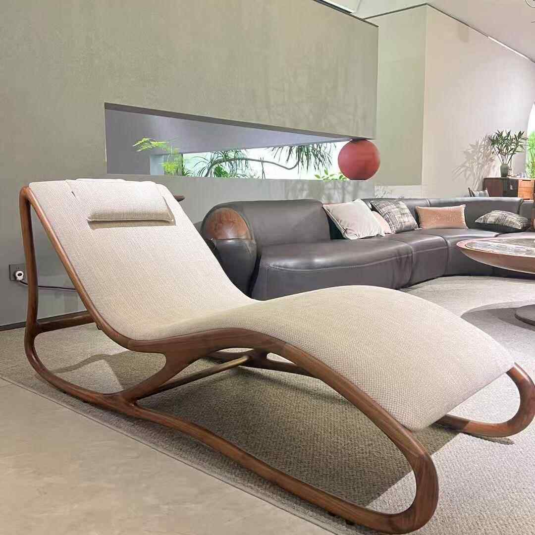 宋式新中式实木沙发椅黑胡桃木懒人躺椅贵妃椅单人躺椅轻奢休闲