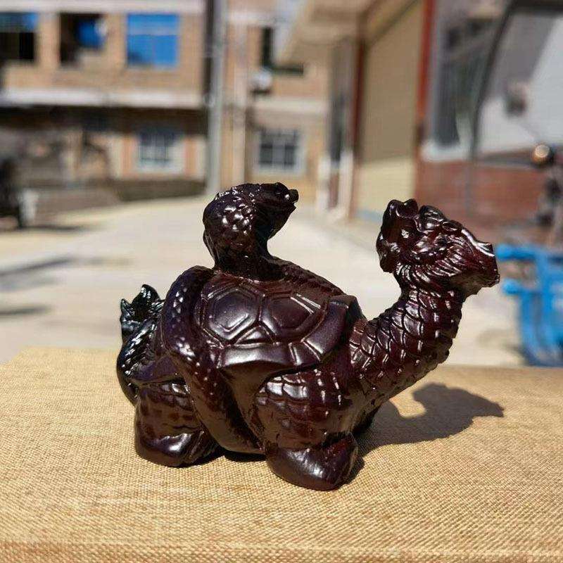 黑檀木雕刻龙龟摆件玄武实木龟蛇文玩手把件家客厅办公卧室装饰品